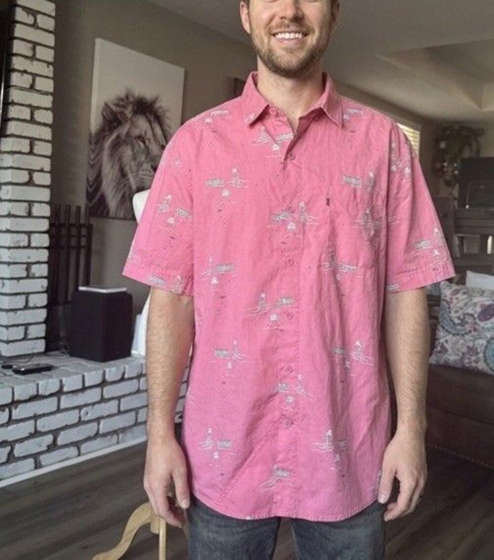 IZOD Saltwater Performance Shirt Men's XL Coral Patterned Short Sleeve Spread